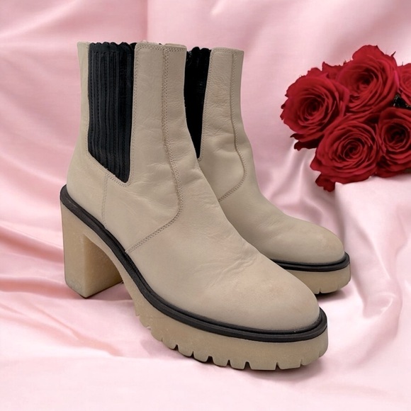 Free People James Chunky Heel Chelsea Boot Cream  Leather size 39 US 9 - Picture 5 of 15